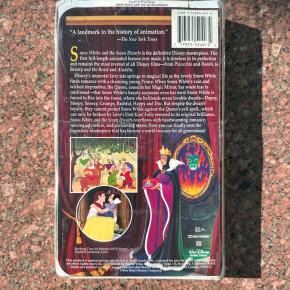 💎 Walt Disney Masterpiece Collection Snow White VHS tape RARE 1524 Edition - Picture 2 of 7